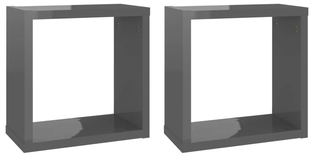 807022 vidaXL Rafturi de perete cub, 2 buc., gri extralucios, 30x15x30 cm