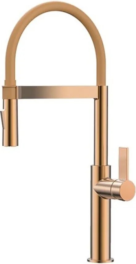 Baterie bucatarie cu pipa flexibila Inter Ceramic finisaj Rose Gold periat cu 2 functii