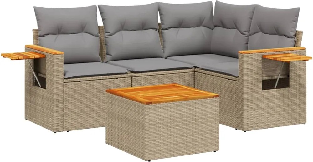 vidaXL Set canapele de grădină cu perne, 5 piese, bej, poliratan