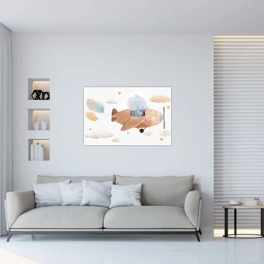 Tablou - Acuarelă elefant într-un avion (90x60 cm)