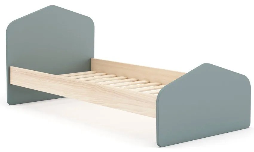 Pat pentru copii în culoare naturală/verde prăfuit cu aspect de lemn de pin cu somieră 90x190 cm Estefania – Marckeric