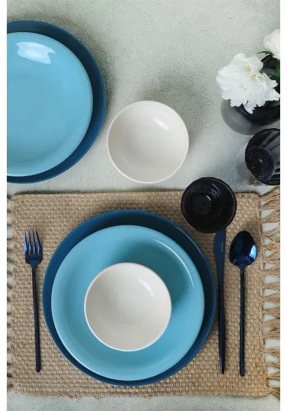 Set de masă, 18 piese, ceramică, albastru/alb