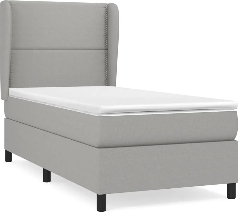vidaXL Pat box spring cu saltea, gri deschis, 100x200 cm, textil