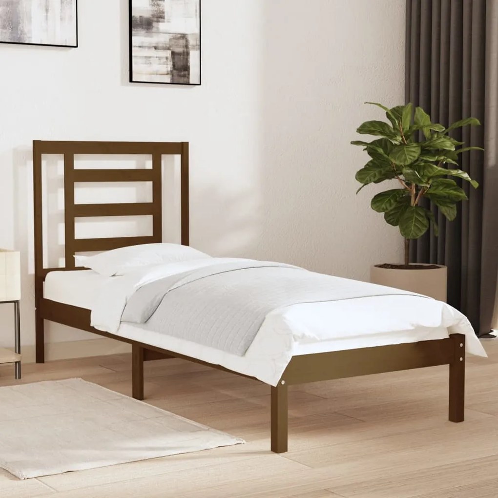 3104311 vidaXL Cadru de pat mic single, maro miere, 75x190 cm, lemn masiv