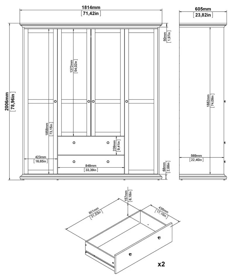 Șifonier gri 181x201 cm Paris – Tvilum