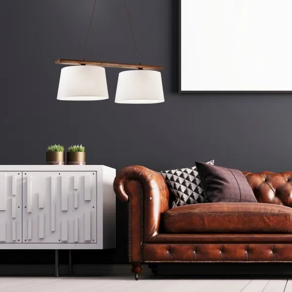 Lustru suspendat pe cablu AIDA, 2 x E27, 60 W, 230 V, diametru 35 cm, stejar/nuc