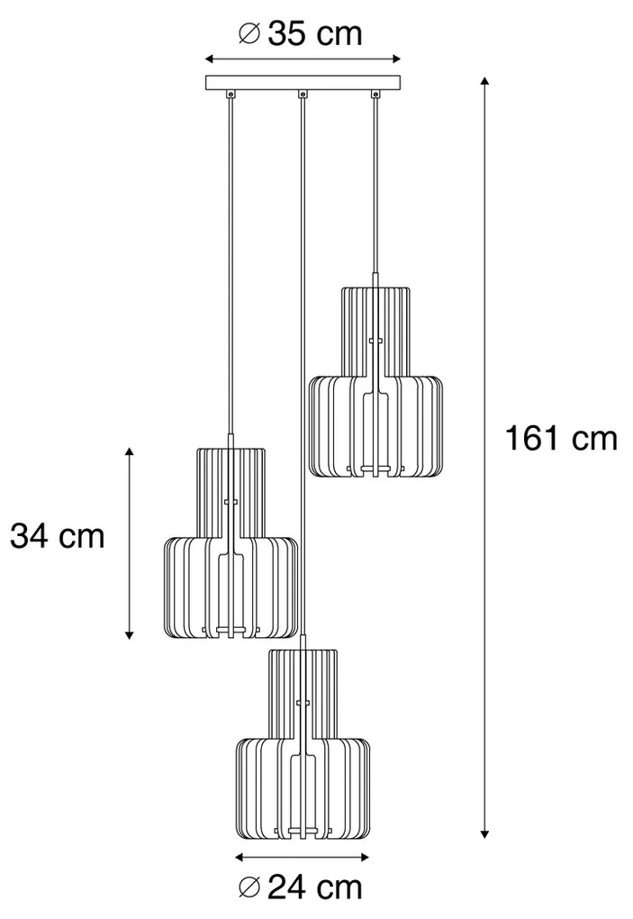 Lampă suspendată retro neagră cu portocaliu, cu 3 lumini - Felt