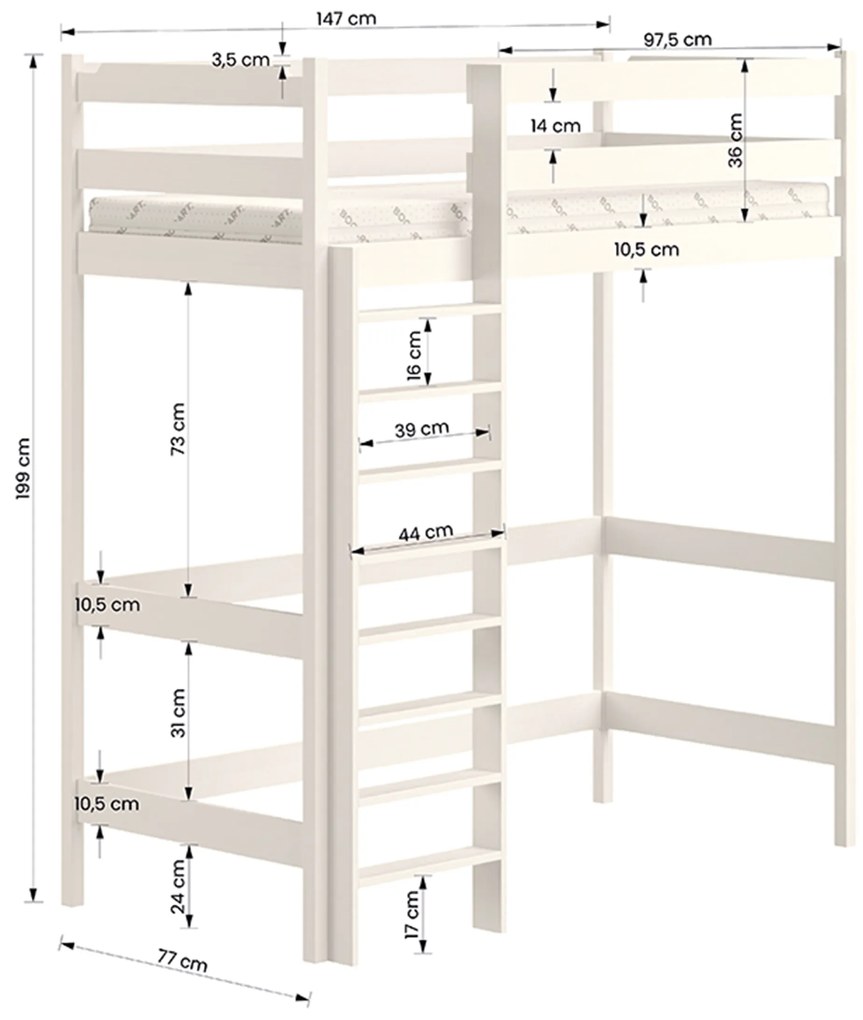 Pat Samio Zp 004 copii supraetajat - culoare gri, 70x140