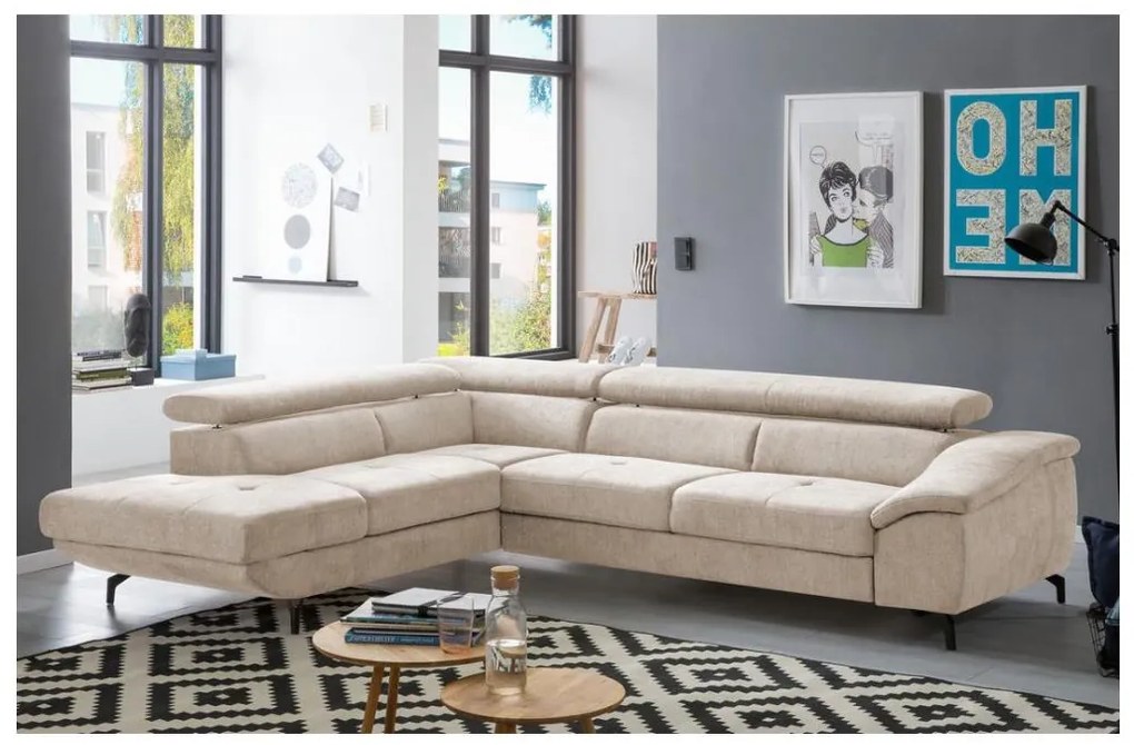 Colțar extensibil BRESCIA, formă L (stânga), cu spațiu de depozitare, bej