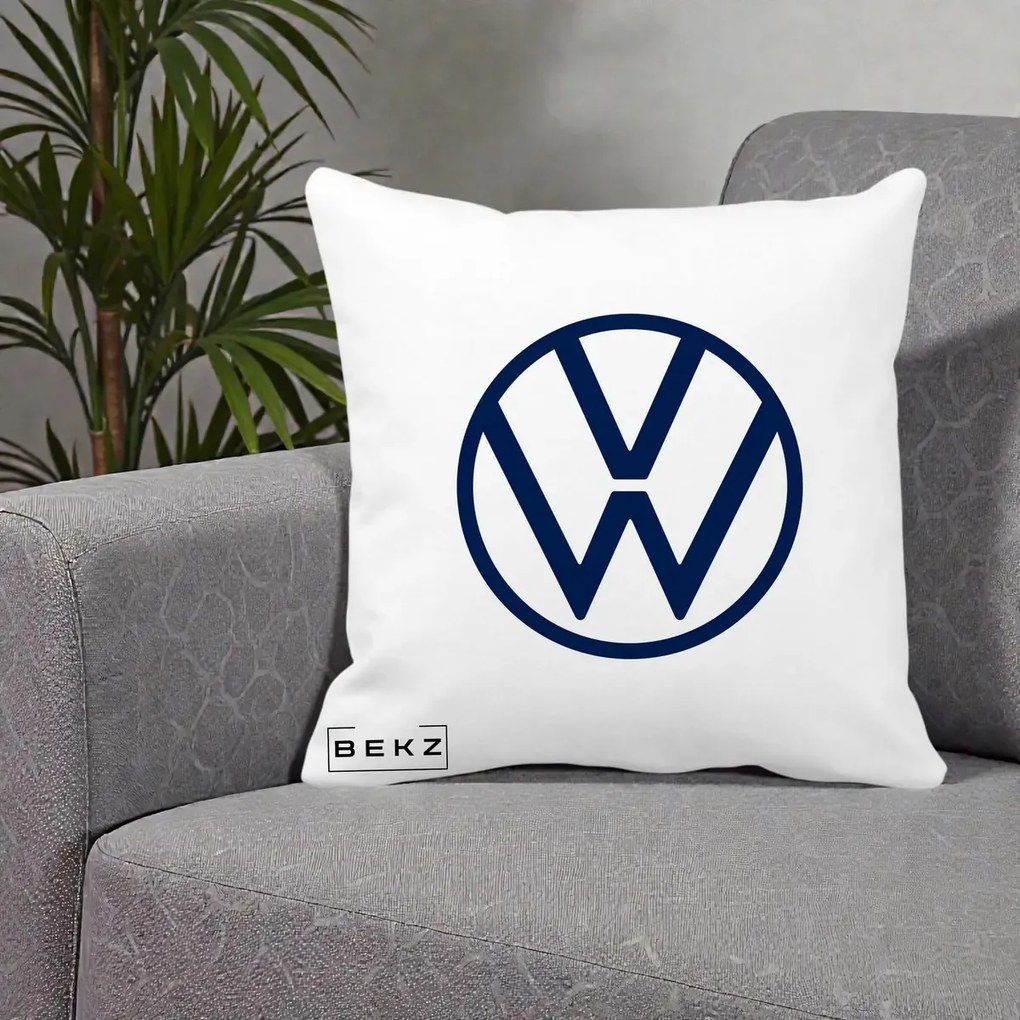 Perna Personalizata cu emblema Volkswagen, 40x40 cm, Alba Mata, Husa Detasabila, Perna Inclusa, BEKZ®
