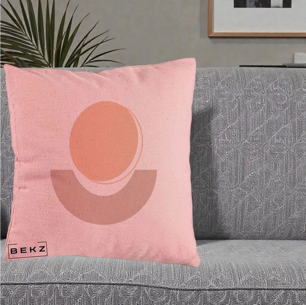 Perna Decorativa Geometric Boho Luna si Disc, 40x40 cm, Roz, Husa Detasabila, Perna Inclusa, BEKZ®