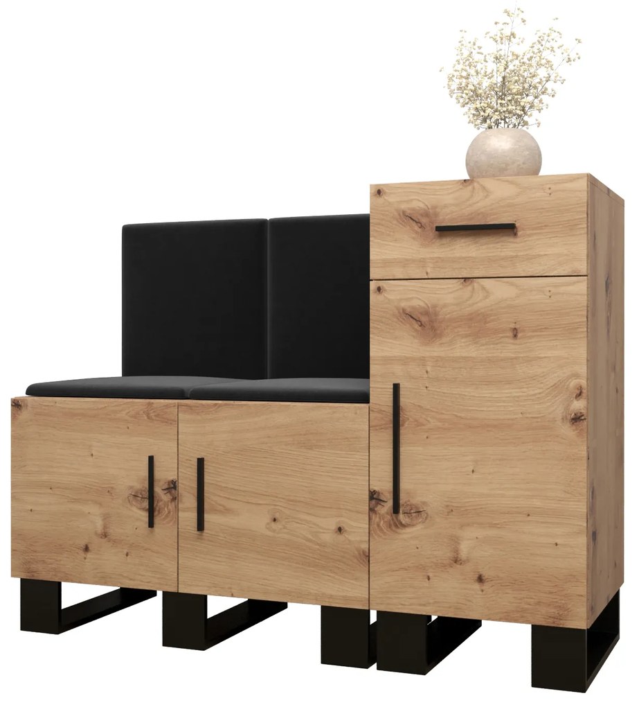 Set mobilier pentru hol Amanda 18 (Stejar artisan + Negru). 1086014