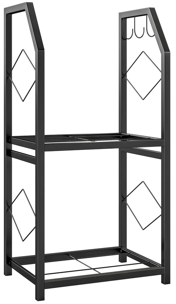 Outsunny Suport de Lemne din Oțel pe 2 Nivele cu 3 Cârlige Laterale 41x30x81cm Negru | Aosom Romania