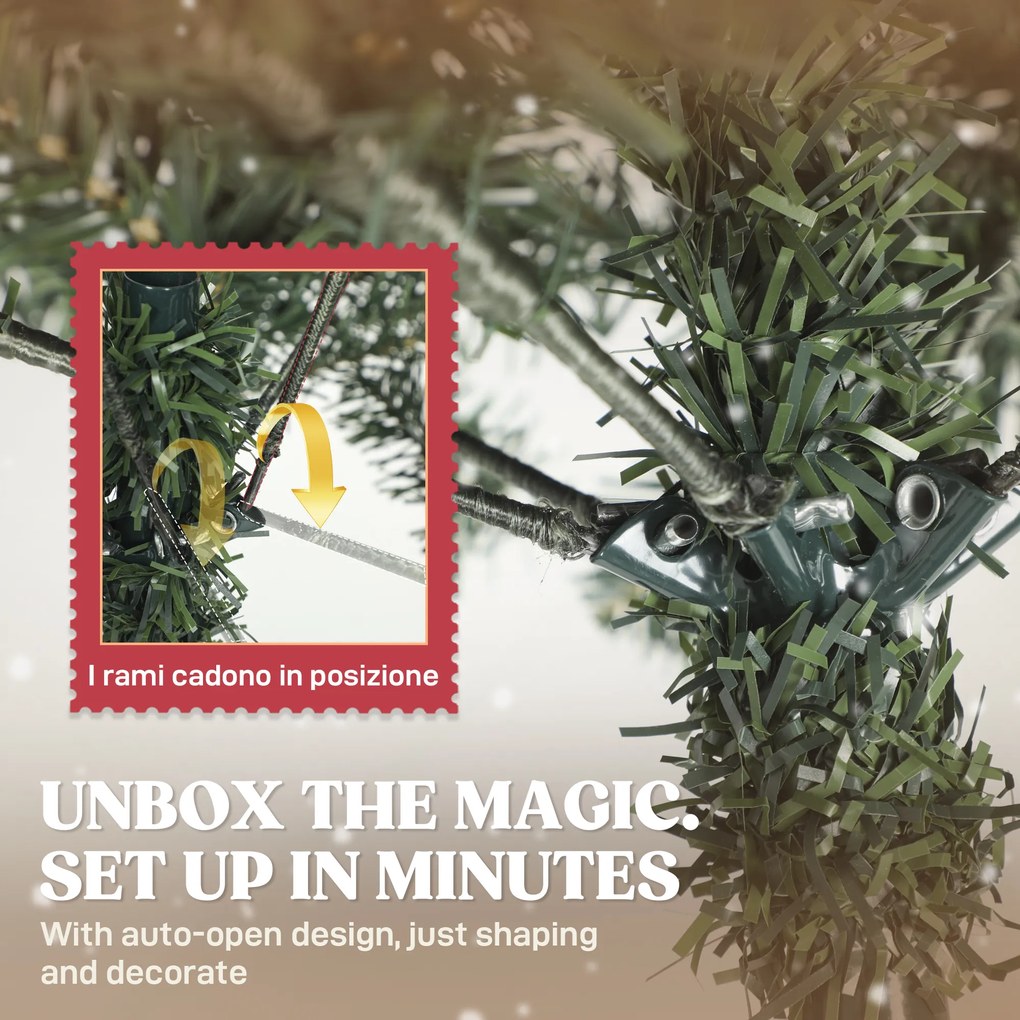 HOMCOM Brad de Crăciun Înalt Înzăpezit 180 cm cu 620 de Ramuri, Brad Artificial de Interior cu Conuri și Boabe Roșii Decorative, Bază din Metal, Verde | Aosom Romania