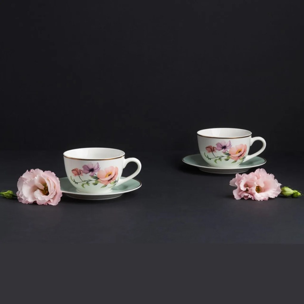 Set servire ceai sau cafea, 12 piese, 6 persoane, Flores