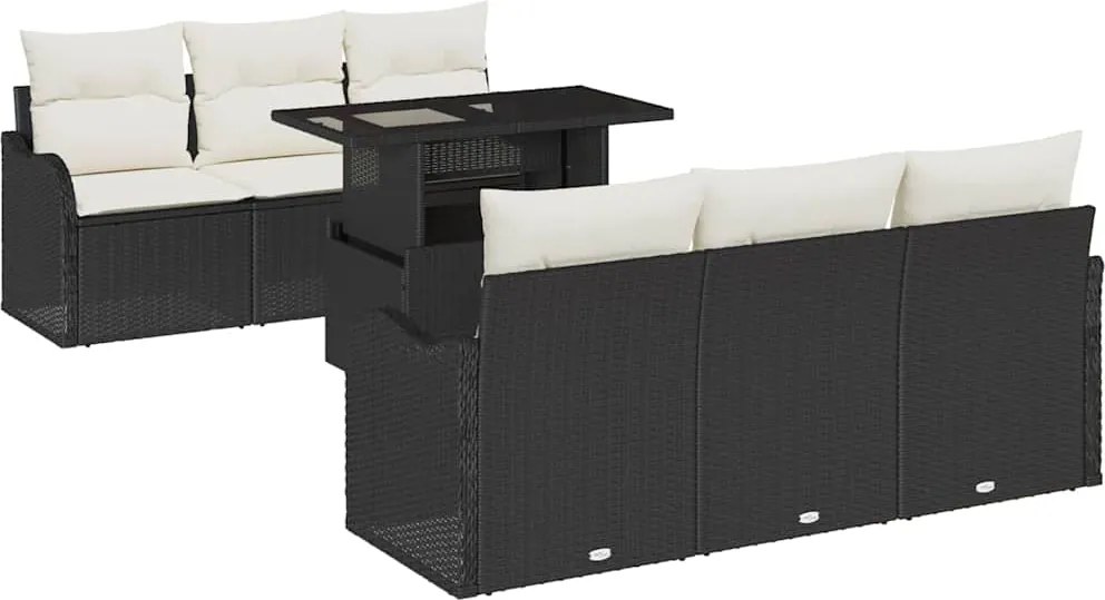 vidaXL Set de canapele pentru grădină cu pernă 7 pcs Negru Rattan poli