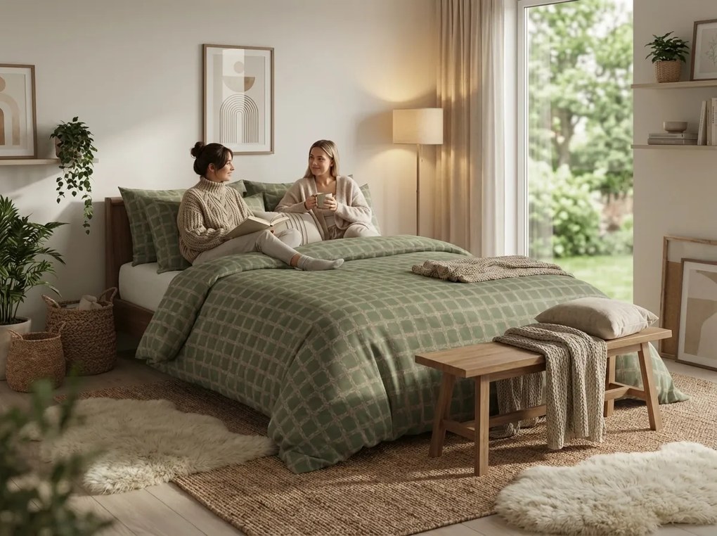 Lenjerie de pat din bumbac Renforce BLOMORA verde Dimensiune lenjerie de pat: 70 x 90 cm | 140 x 200 cm