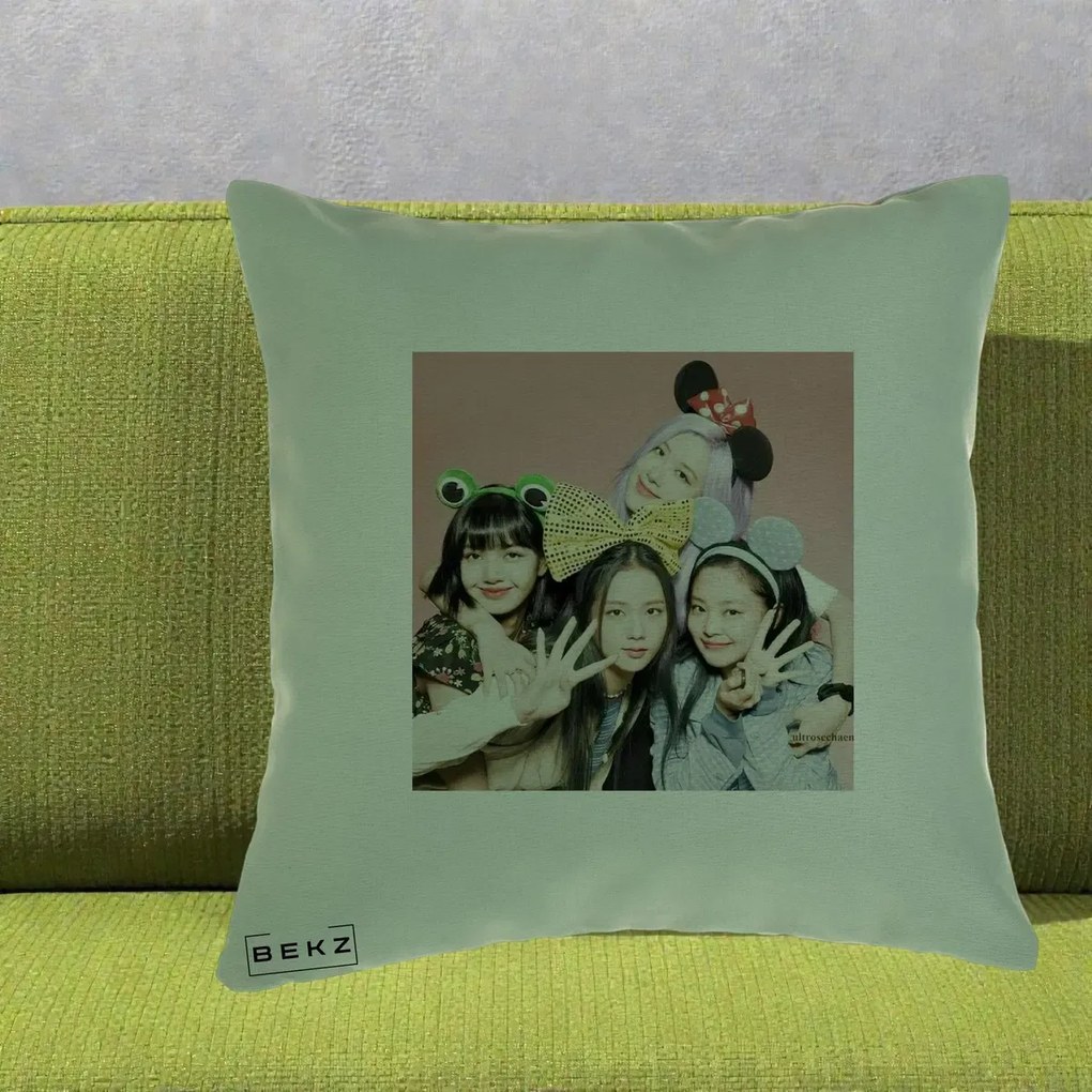 Perna Personalizata K-pop BLACKPINK Accesorii Haioase, 40x40 cm, Verde, Husa Detasabila, Perna Inclusa, BEKZ®