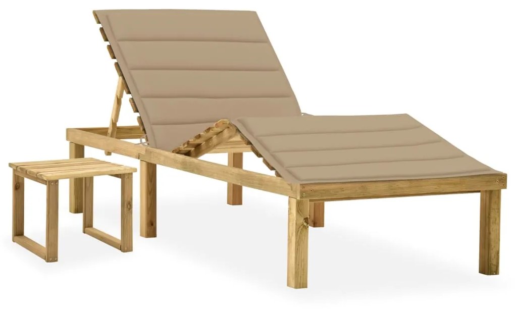 vidaXL Șezlong de grădină cu masă și pernă, lemn de pin tratat