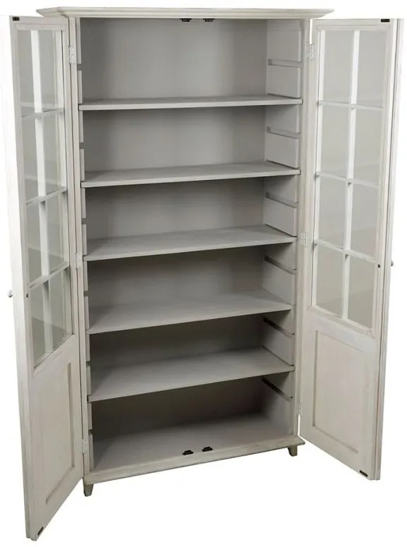 Bufet inalt cu 2 usi, alb, din lemn masiv de pin reciclat, aspect vintage, Lhettie