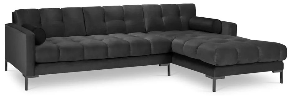 Colțar din catifea cu extensie pe partea dreaptă Cosmopolitan Design Bali, gri închis