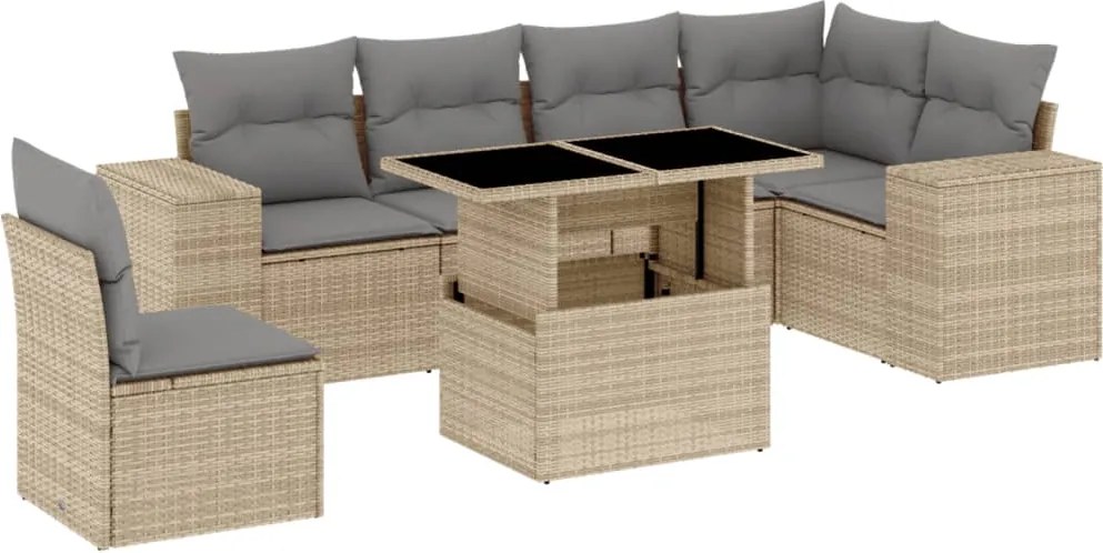 vidaXL Set canapele de grădină, 7 piese, cu perne, bej, poliratan