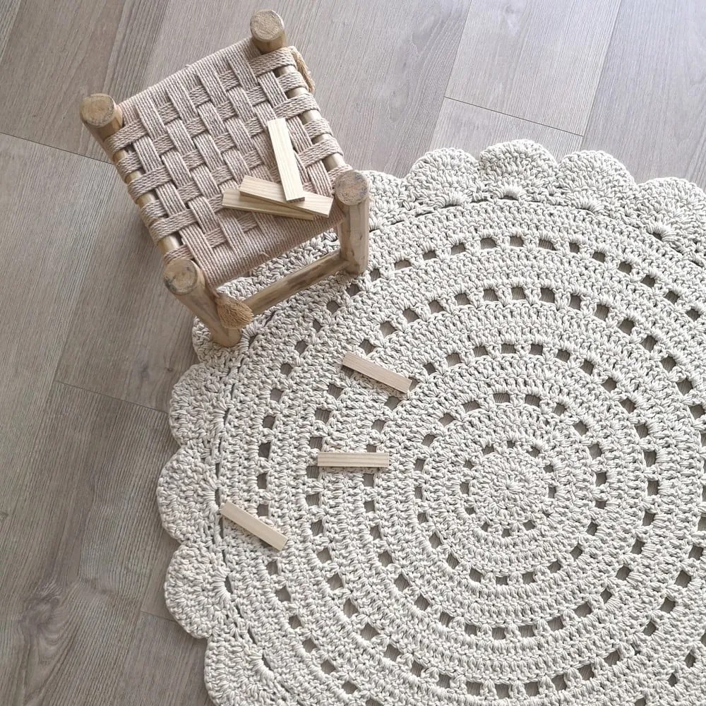 Covor croșetat manual din bumbac Nattiot Alma, ø 120 cm, alb