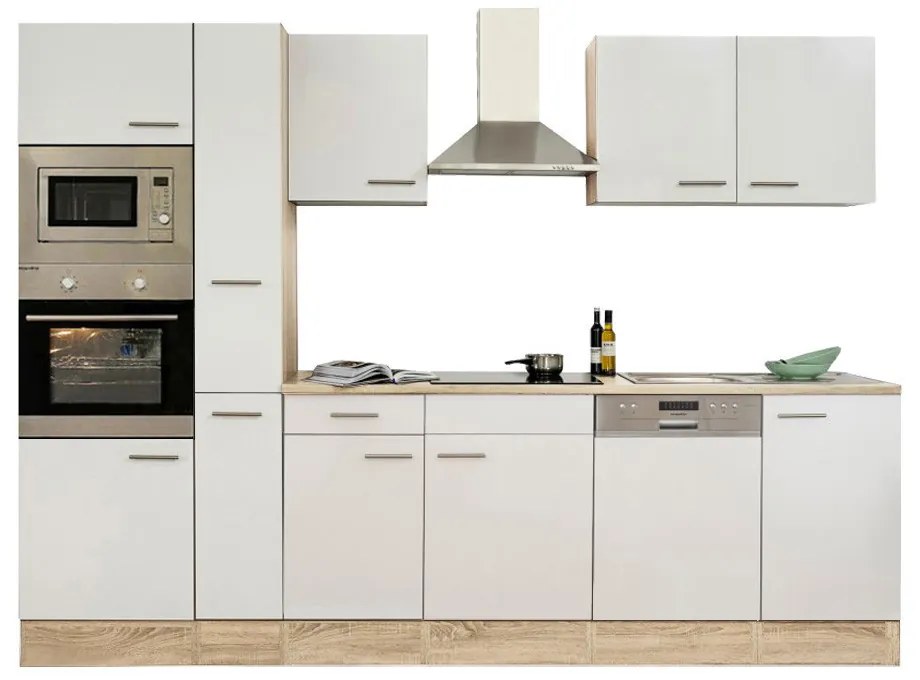 Mobilă de bucătărie Yorki 310, corp din stejar Sonoma, cu față alb satinat