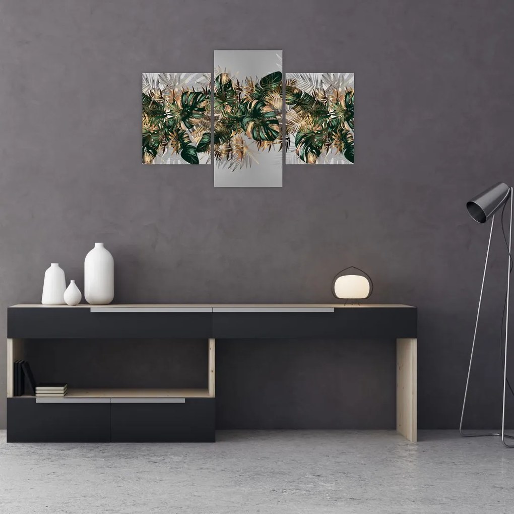 Tablou - Frunze tropicale, Galben - auriu (90x60 cm)