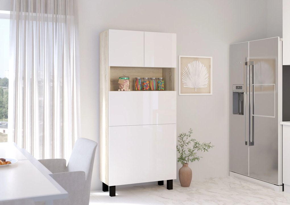 Masă PC Home (alb lucios + Stejar sonoma). 1124934