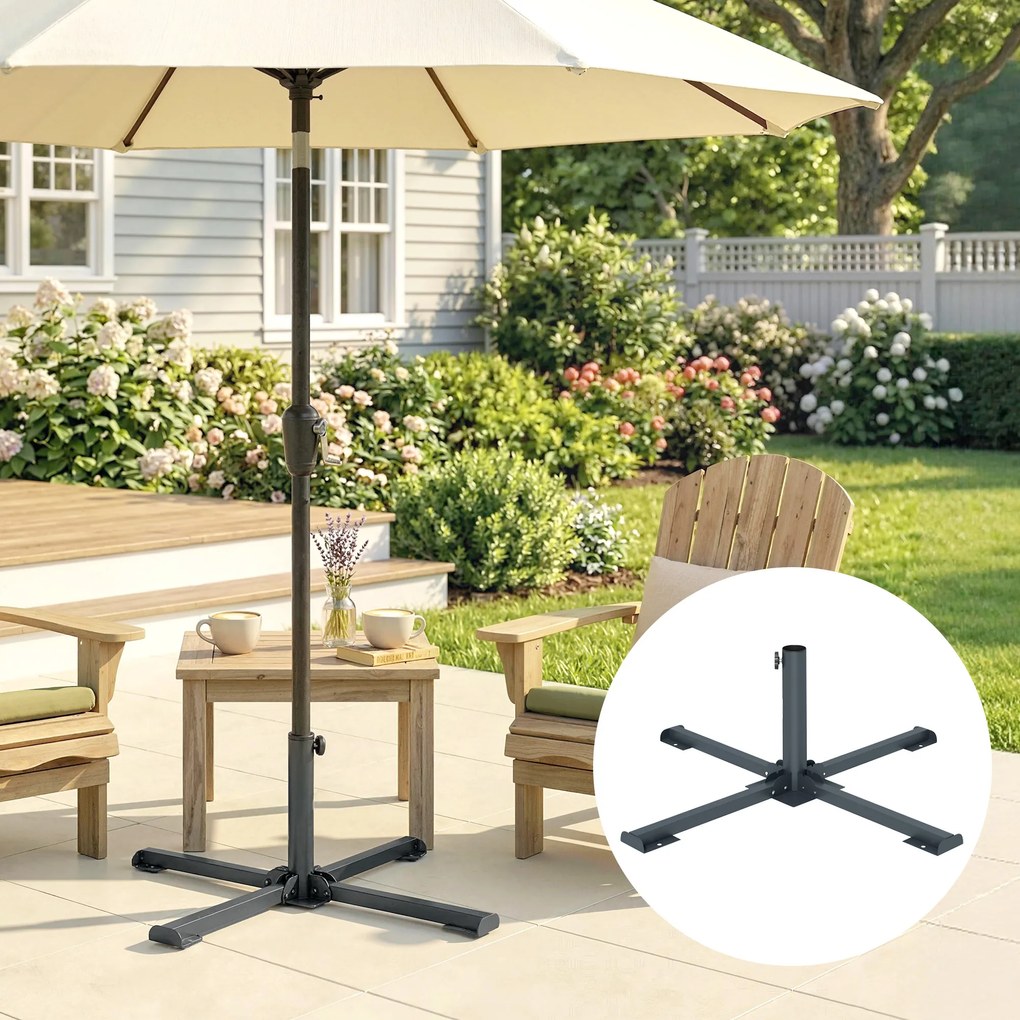 Outsunny Bază Pliabilă în Formă de Cruce pentru Umbrele de 38 mm și 48 mm, Suport Metalic Rezistent pentru Brazi de Crăciun, Umbrele de Grădină, Patio, Plajă, Gri Închis | Aosom Romania