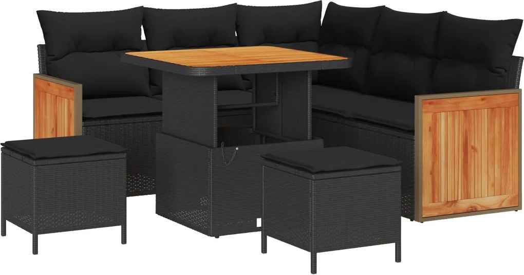 vidaXL Set de canapele pentru grădină cu pernă 9 pcs Negru poliratan