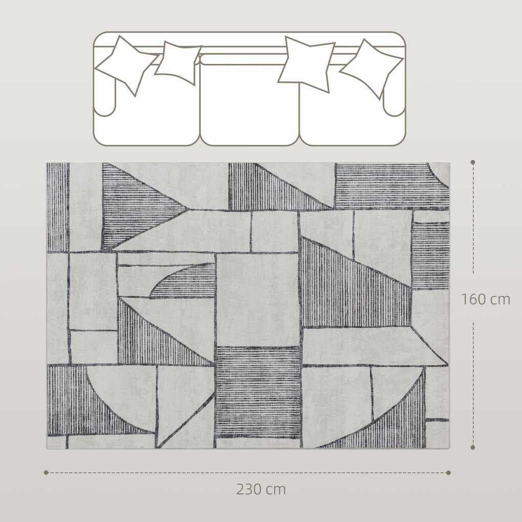 HOMCOM Covor Modern Antiderapant cu Linii Geometrice din Poliester, Multicolor | Aosom Romania