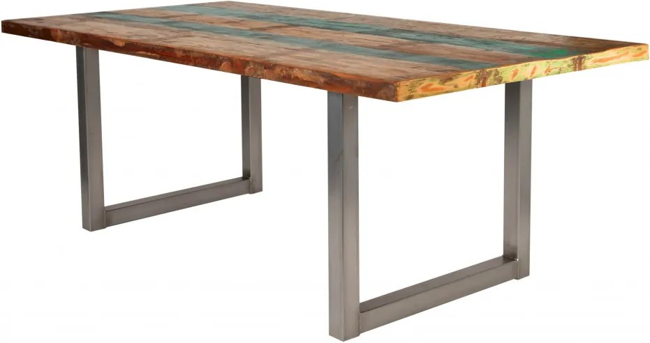 Masa dreptunghiulara cu blat din lemn de tec reciclat Tables &amp; Benches 180 x 100 x 76,5 cm multicolor/argintiu