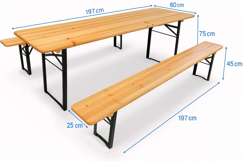Set de bere 197x60 cm – Masă de grădină cu bănci pentru 8 persoane - 197cm x 60cm -