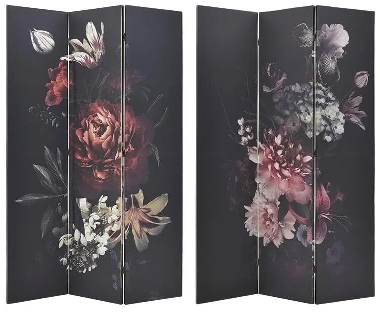 Paravan dublu fatetat Canvas Black Flowers 120 cm x 3 cm x 180 cm