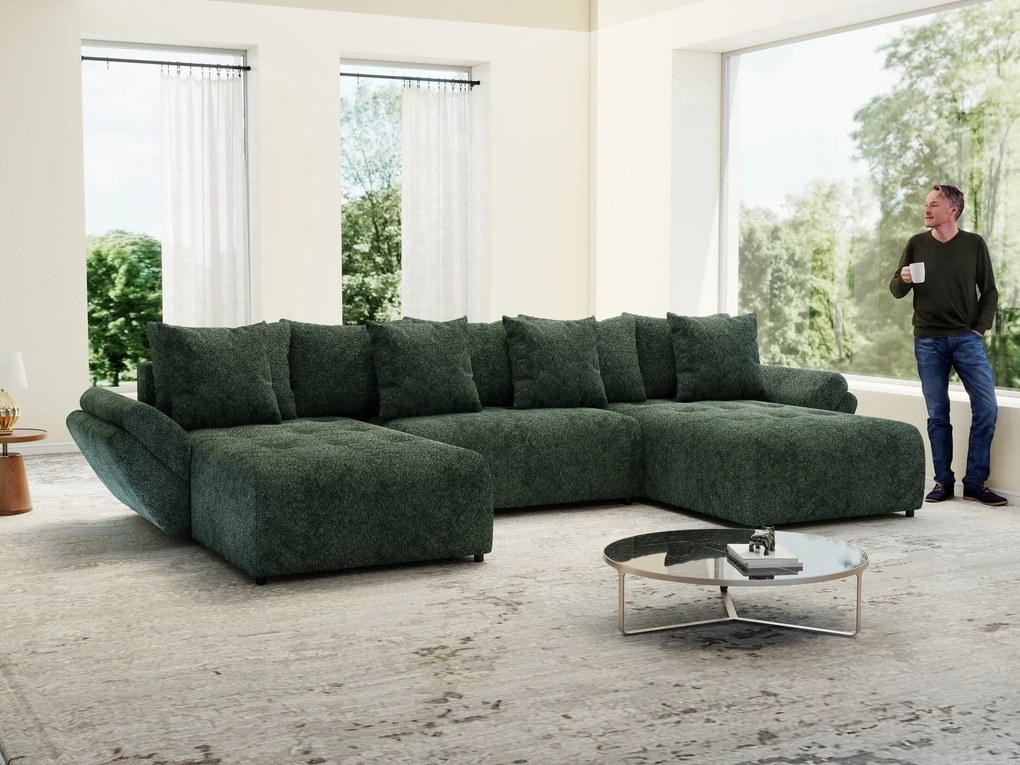 Colțar extensibil dumonde cu ladă de depozitare si sezut confortabil din spuma high-density, Berlin U Euphoria Verde 380x180 cm