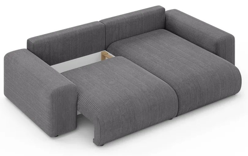 Colțar gri extensibil/cu spațiu de depozitare cu tapițerie din catifea reiată (cu colț variabil) Luma – Ropez