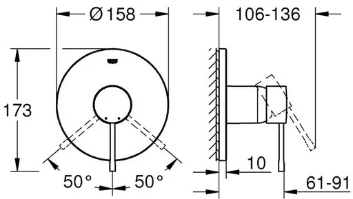 Baterie dus incastrata Grohe Essence auriu periat Cool Sunrise fara corp ingropat