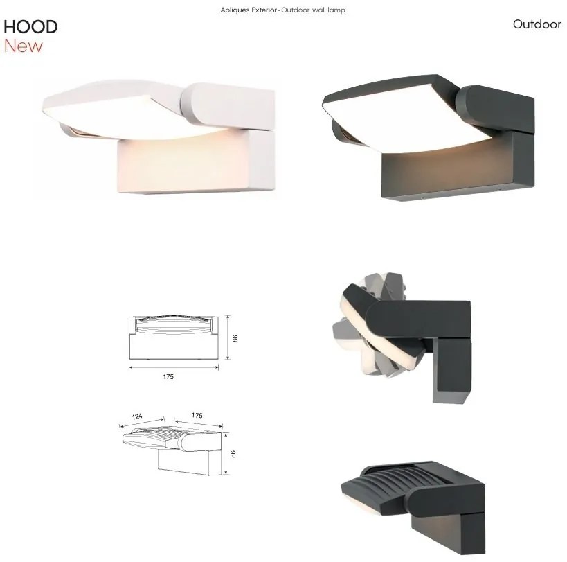 Aplica perete exterior, Directionabila, IP65, HOOD alb MA-8895