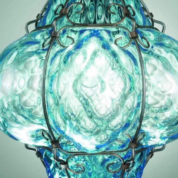 Lustră pe lanț SIRU CLASSIC 1xE27/60W/230V d. 30 cm albastru/negru sticlă venețiană