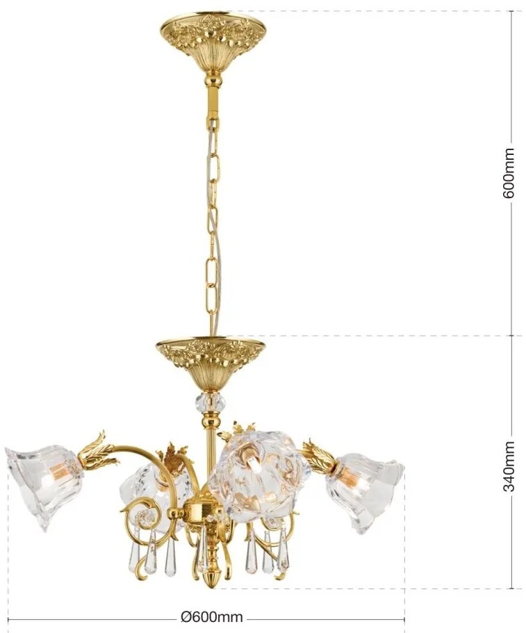 Candelabru cristal design lux LA BOHEME D-60cm 4L gold plated
