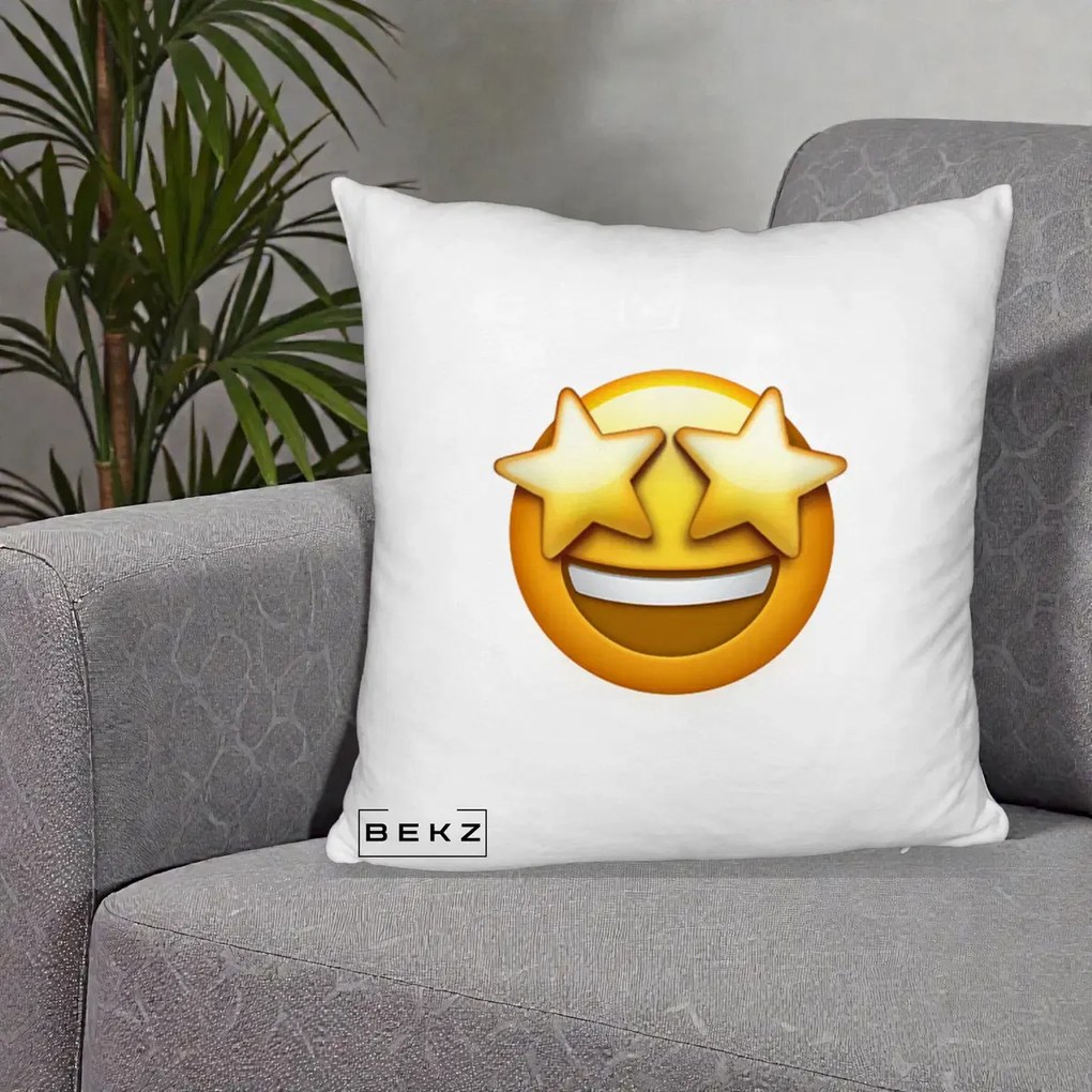 Perna Decorativa Emoji Ochi Stele, 40x40 cm, Alb Pufos, Husa Detasabila, Perna Inclusa, BEKZ®