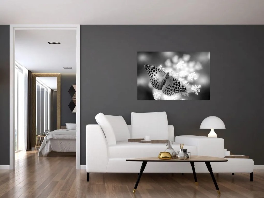 Tablou - Detailu cu fluture care polenizează floare (90x60 cm)