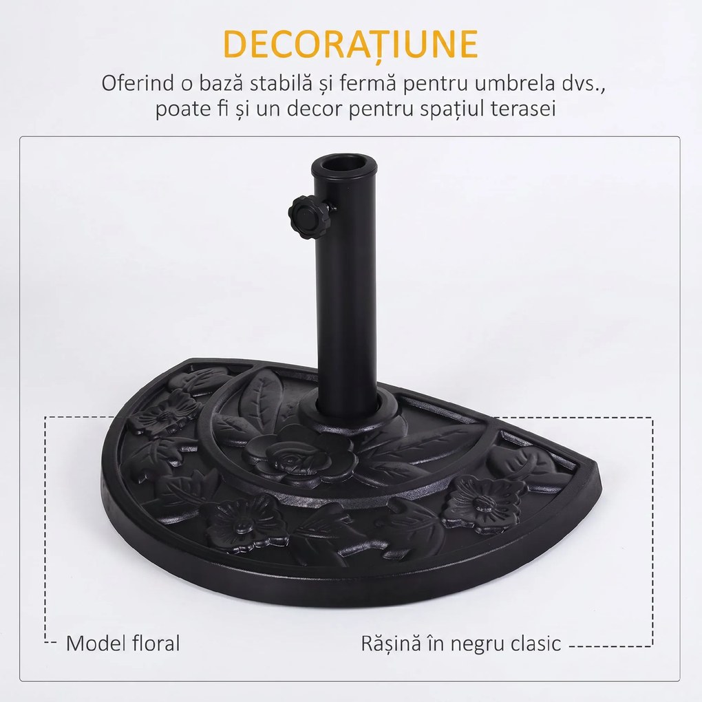 Outsunny Bază pentru Umbrelă Semicirculară de Ø38 mm si Ø48 mm cu Manivelă, 50x31x32 cm, Negru | Aosom Romania