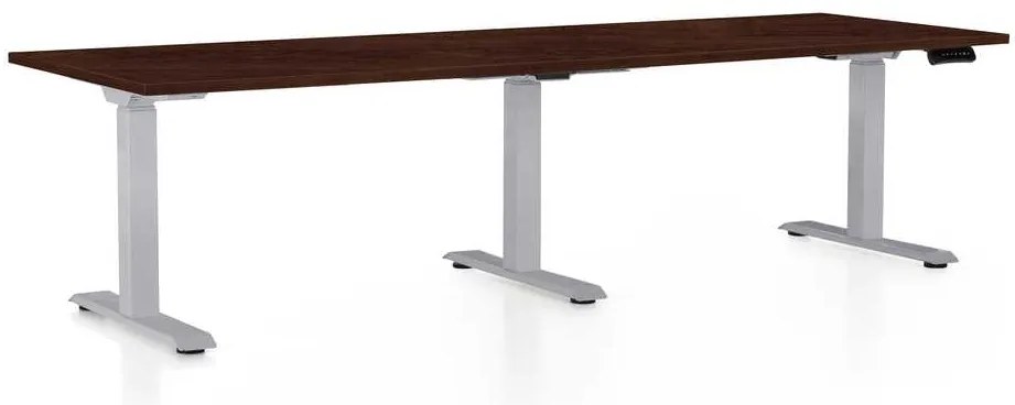 Masă înălțime reglabilă OfficeTech Long, 240 x 80 cm, picioare gri, wenge