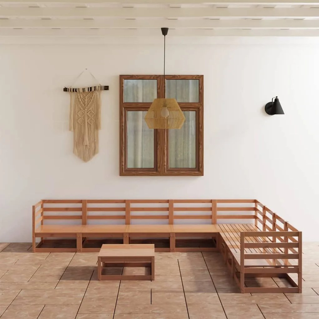 vidaXL Set mobilier de grădină, 9 piese, maro miere, lemn masiv de pin