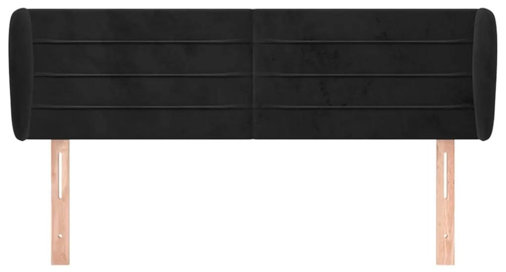 Tablie de pat cu aripioare negru 147x23x78 88 cm catifea 1, Negru, 147 x 23 x 78 88 cm