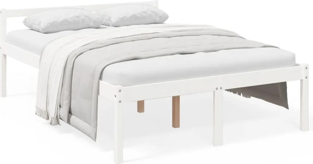 vidaXL Pat pentru seniori, alb, 140x190 cm, lemn masiv de pin