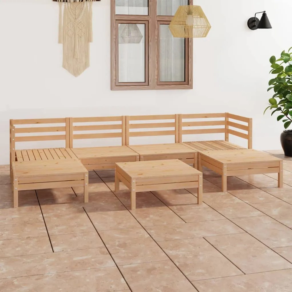 Set mobilier de gradina, 7 piese, lemn masiv de pin Maro, 1